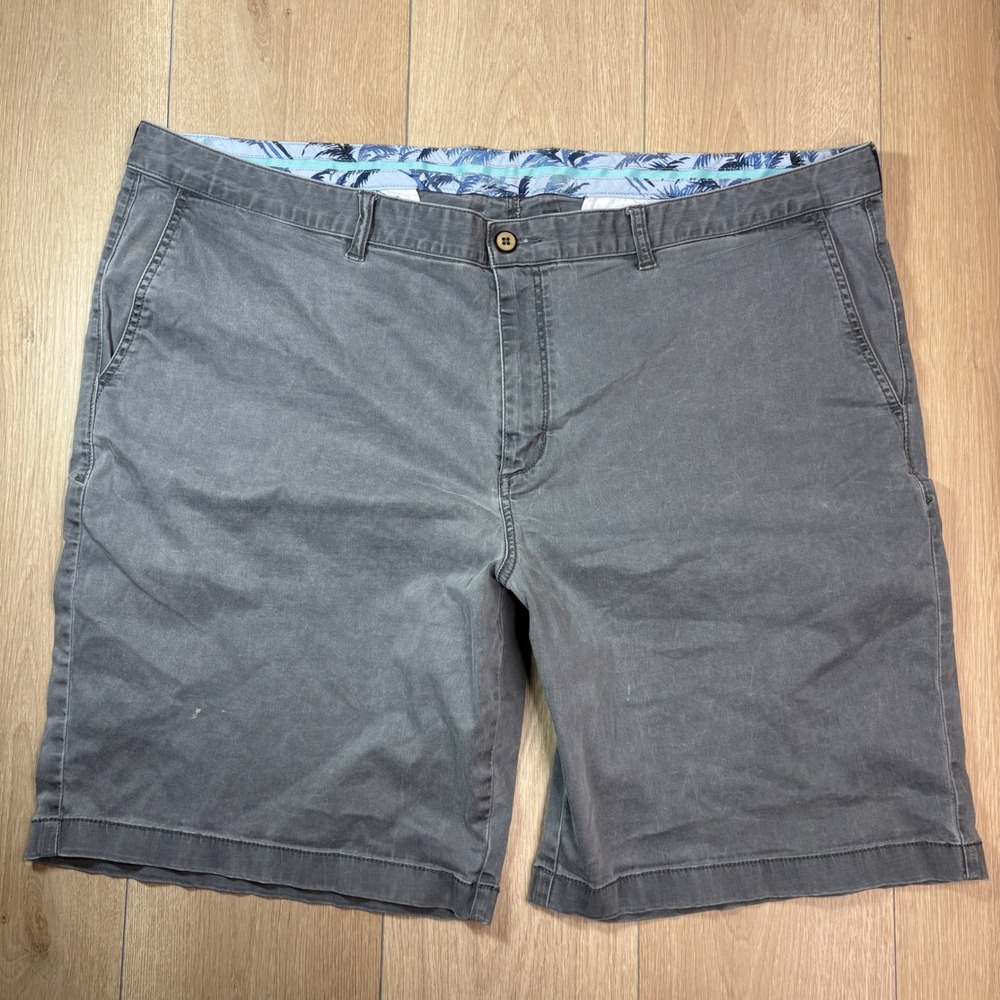 Tommy Bahama Mens Borcay 44 Fog Gray Chino Shorts Cotton Tencel Stretch Flat